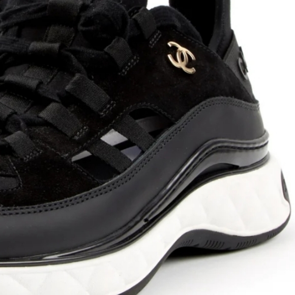 BNIB NWT AUTHENTIC CHANEL SUEDE VELVET Calfskin CC TRAINERS SNEAKERS Size 41 1/2 - Picture 6 of 17